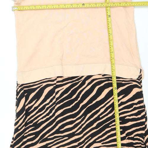 Gallery Women Beige & Black Animal Print Long Sleeve Skater Dress Size M