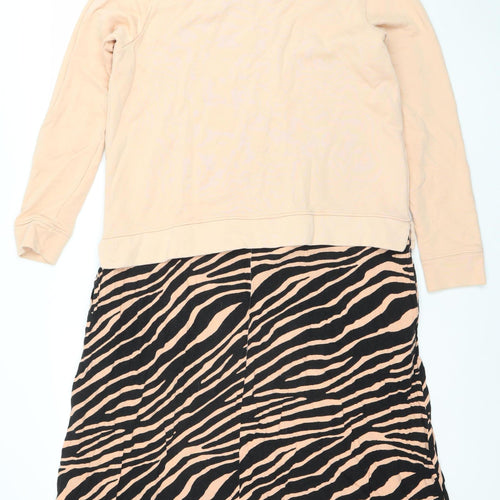 Gallery Women Beige & Black Animal Print Long Sleeve Skater Dress Size M