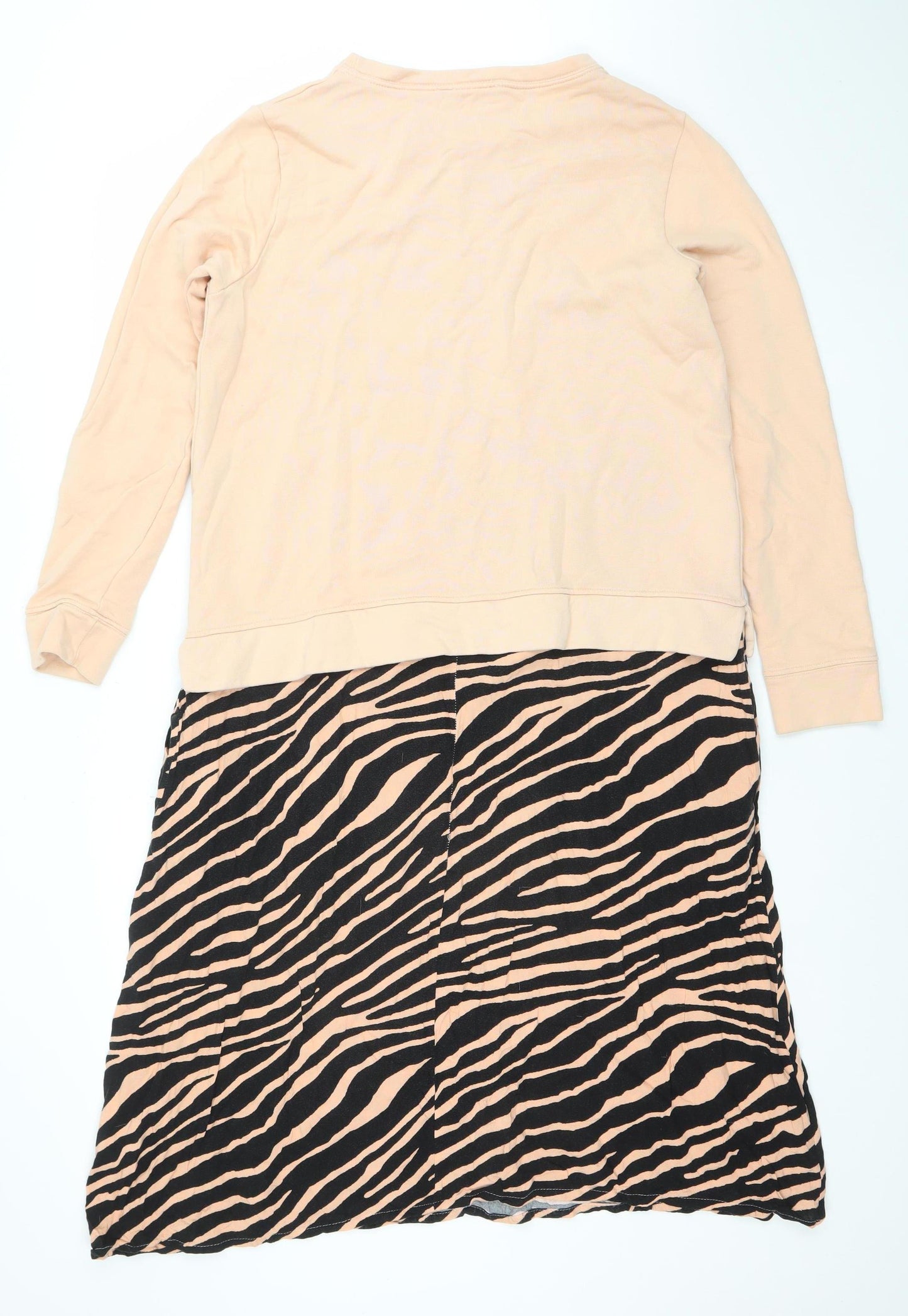 Gallery Women Beige & Black Animal Print Long Sleeve Skater Dress Size M