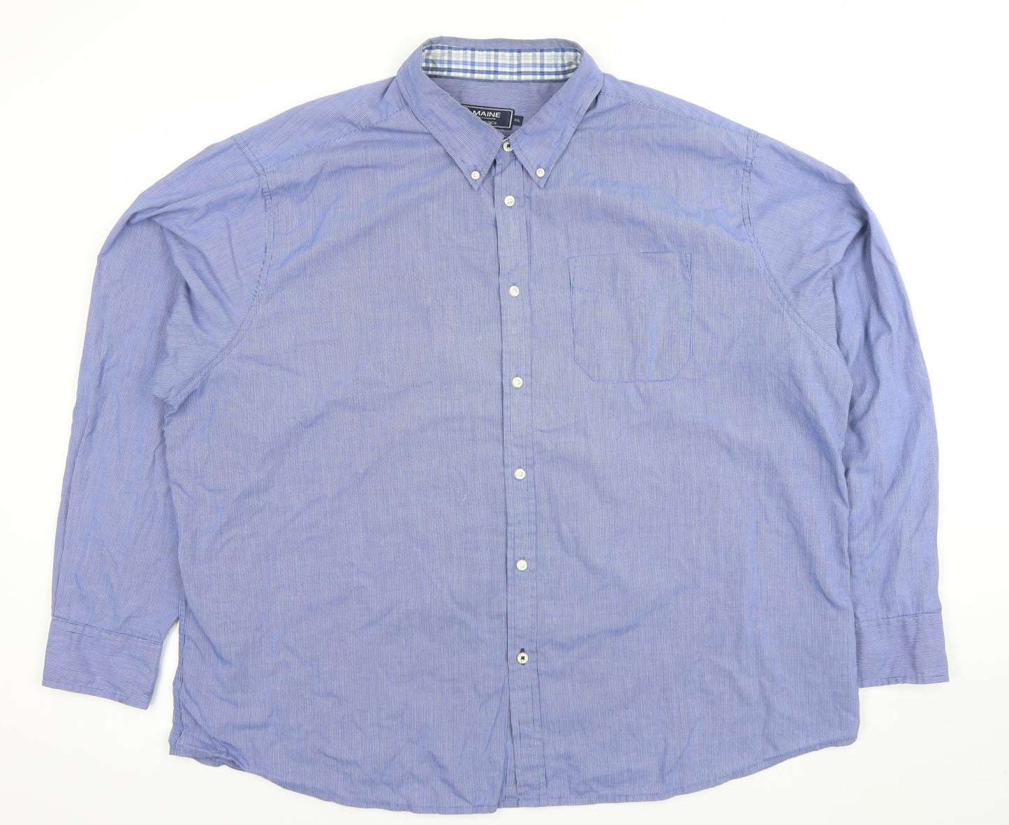 Maine New England Men's Blue 2XL Button Down Long Sleeve Cotton Blend Dress Shirt
