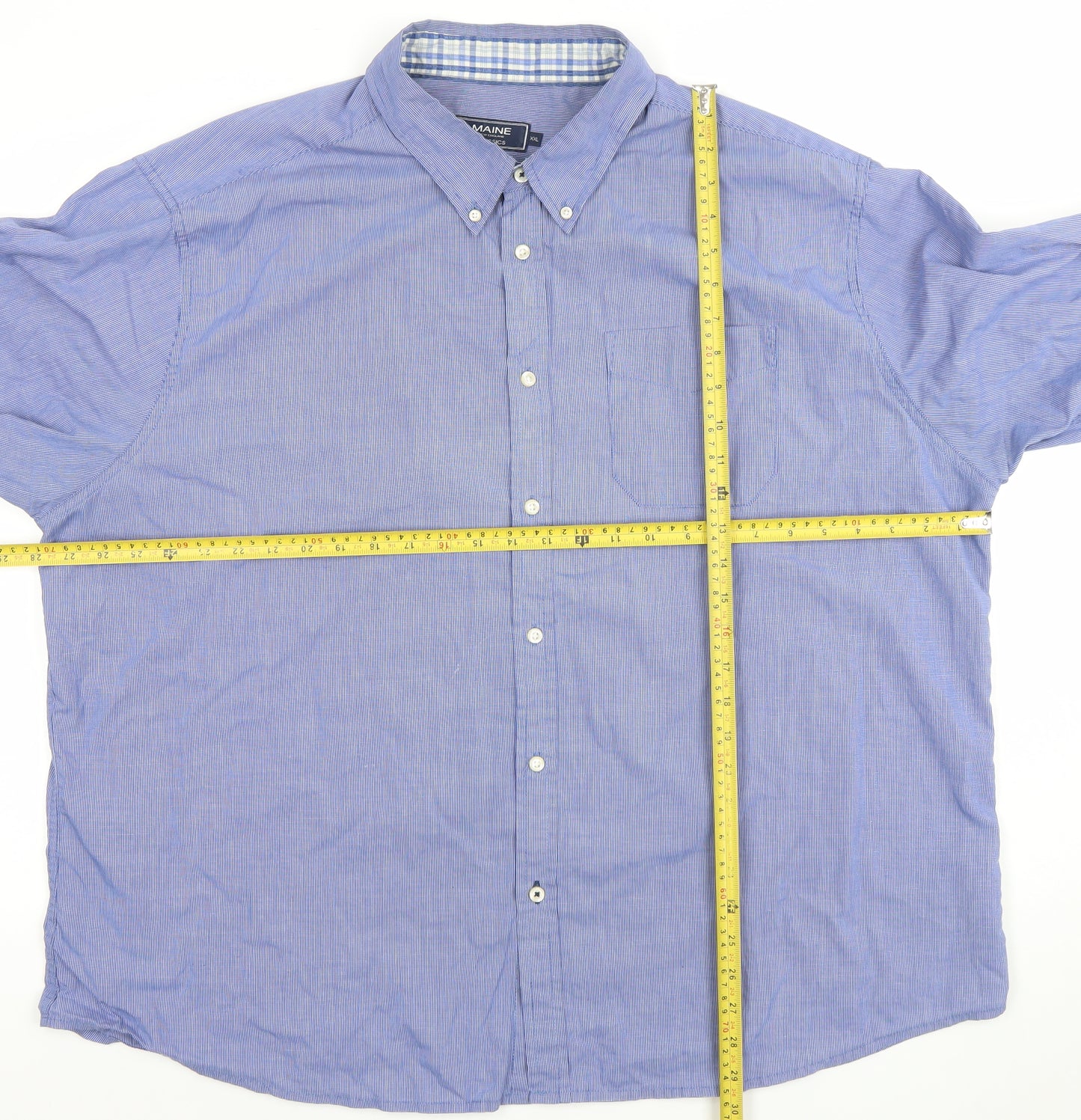 Maine New England Men's Blue 2XL Button Down Long Sleeve Cotton Blend Dress Shirt