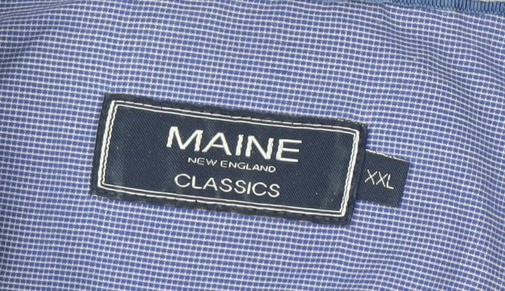 Maine New England Men's Blue 2XL Button Down Long Sleeve Cotton Blend Dress Shirt