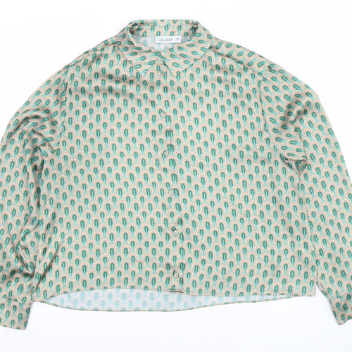 Gallery Women's Green Geometric Long Sleeve Button-Up Shirt UK 10