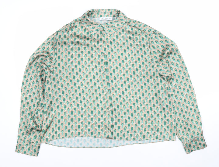 Gallery Women's Green Geometric Long Sleeve Button-Up Shirt UK 10