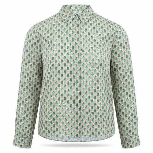 Gallery Women's Green Geometric Long Sleeve Button-Up Shirt UK 10