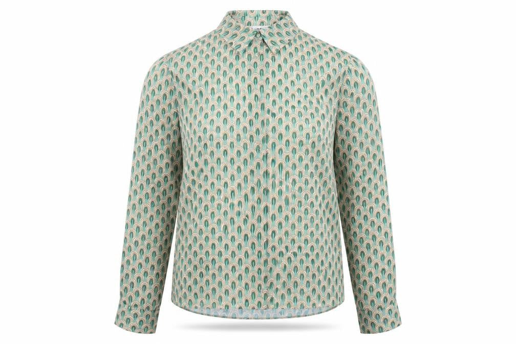 Gallery Women's Green Geometric Long Sleeve Button-Up Shirt UK 10
