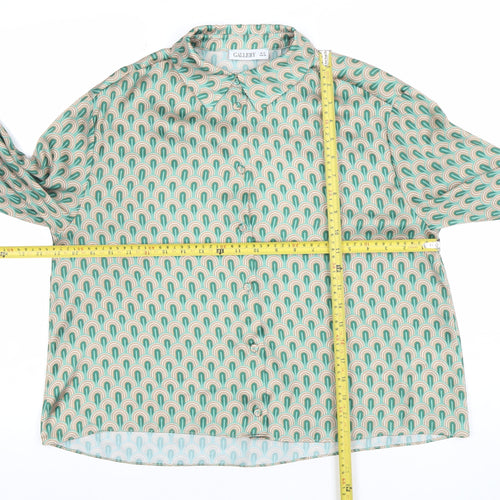 Gallery Women's Green Geometric Long Sleeve Button-Up Shirt UK 10