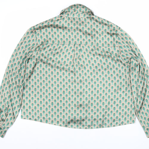 Gallery Women's Green Geometric Long Sleeve Button-Up Shirt UK 10