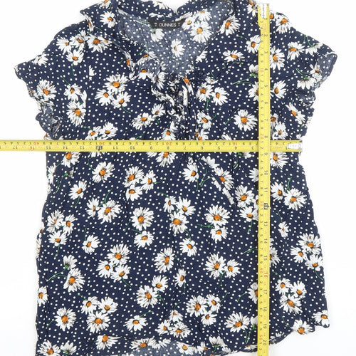 Dunnes Women's Blue Floral Ruffle V-Neck Blouse Size 10
