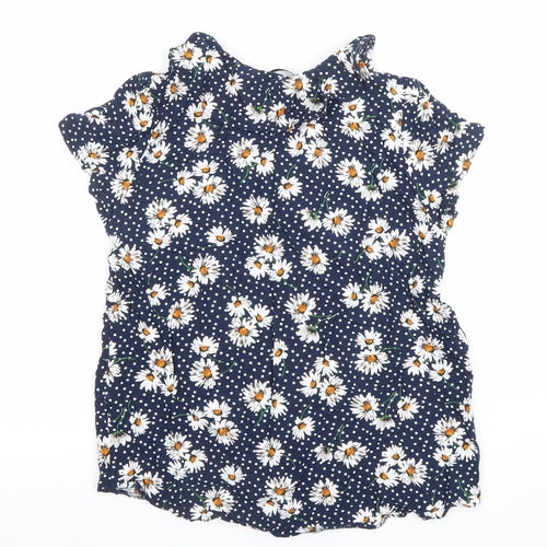 Dunnes Women's Blue Floral Ruffle V-Neck Blouse Size 10