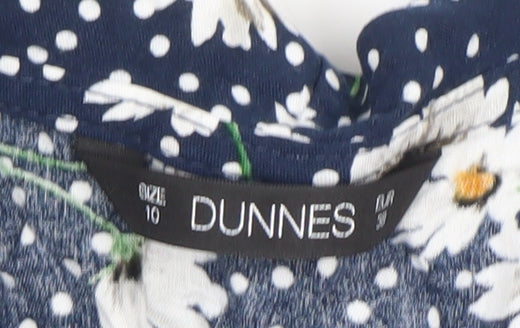Dunnes Women's Blue Floral Ruffle V-Neck Blouse Size 10