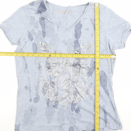 EVA KAYAN Women's Blue Butterfly V-Neck Cotton T-Shirt Size 14