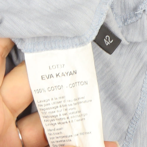 EVA KAYAN Women's Blue Butterfly V-Neck Cotton T-Shirt Size 14