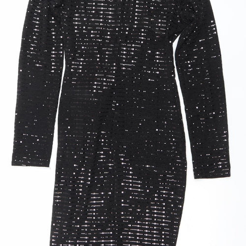 Flounce London Women’s Black Sequin Long Sleeve Bodycon Dress Size 8