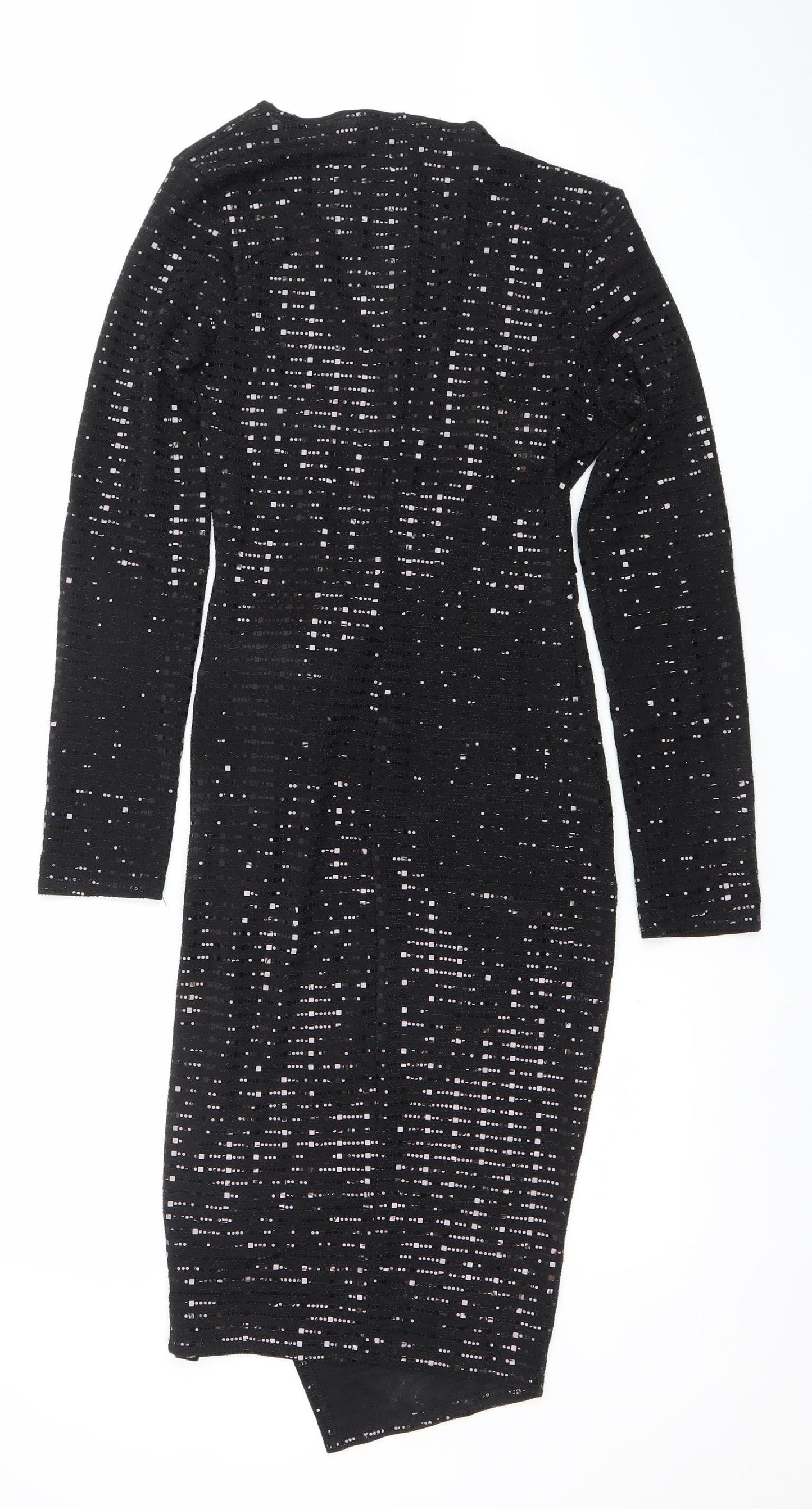 Flounce London Women’s Black Sequin Long Sleeve Bodycon Dress Size 8