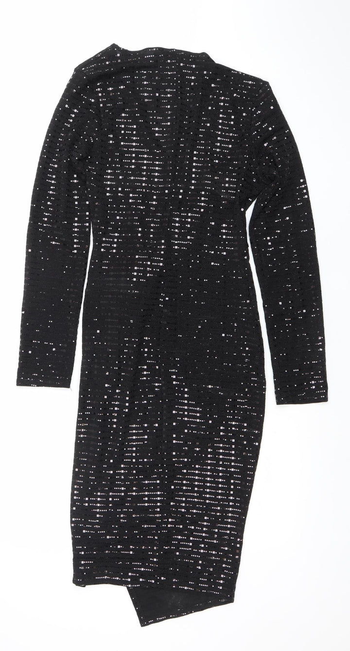 Flounce London Women’s Black Sequin Long Sleeve Bodycon Dress Size 8