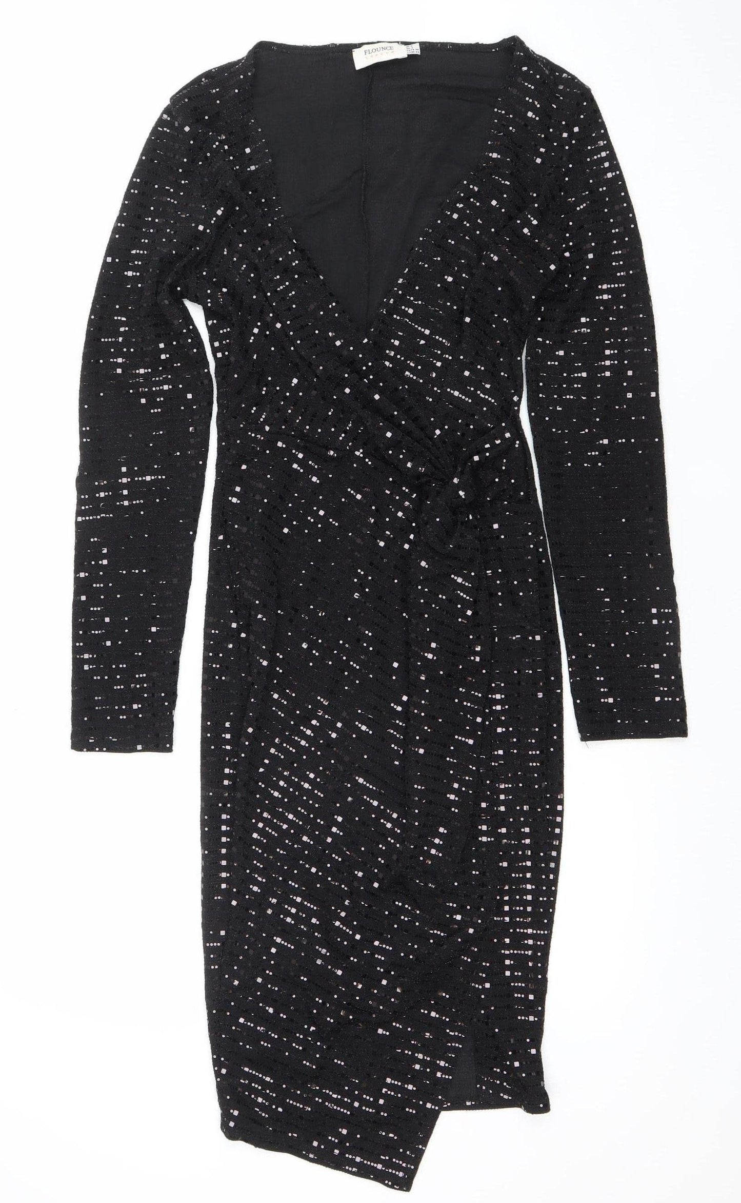 Flounce London Women’s Black Sequin Long Sleeve Bodycon Dress Size 8