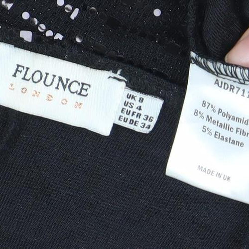 Flounce London Women’s Black Sequin Long Sleeve Bodycon Dress Size 8