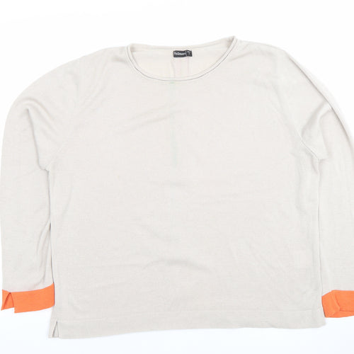 Nozomoi Women Beige Long Sleeve Knit Top with Orange Trim Size 4