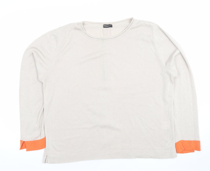 Nozomoi Women Beige Long Sleeve Knit Top with Orange Trim Size 4