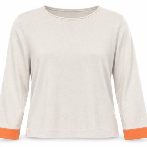 Nozomoi Women Beige Long Sleeve Knit Top with Orange Trim Size 4