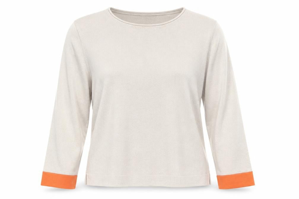 Nozomoi Women Beige Long Sleeve Knit Top with Orange Trim Size 4