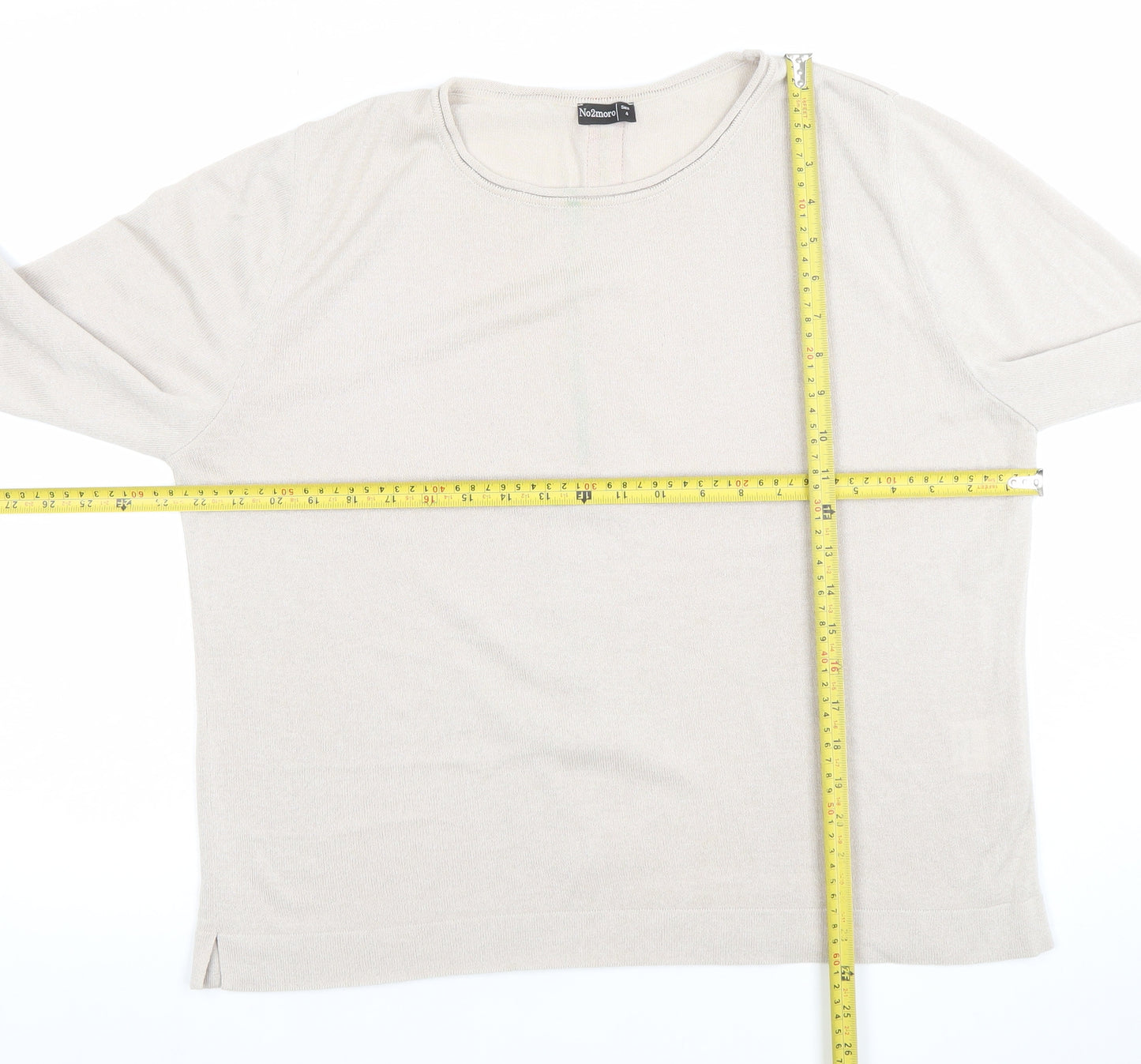 Nozomoi Women Beige Long Sleeve Knit Top with Orange Trim Size 4