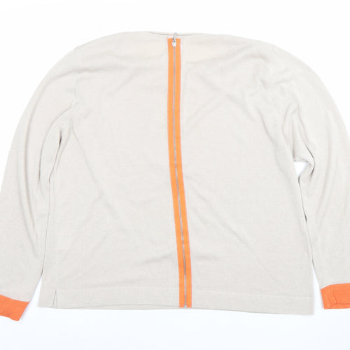 Nozomoi Women Beige Long Sleeve Knit Top with Orange Trim Size 4