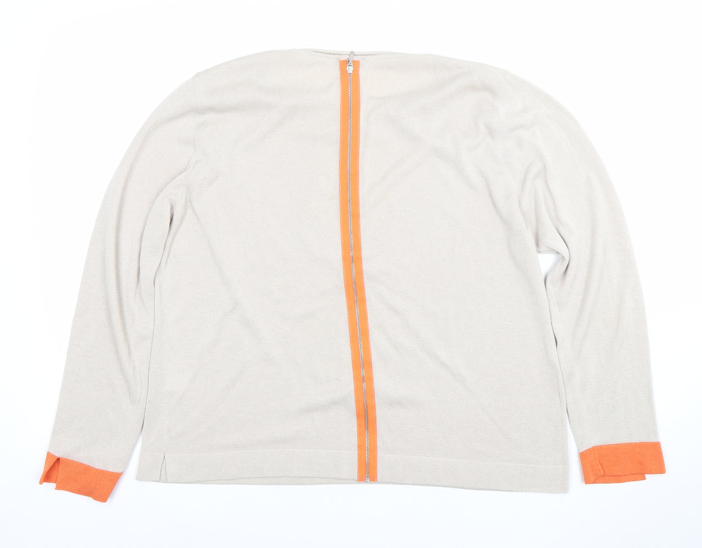 Nozomoi Women Beige Long Sleeve Knit Top with Orange Trim Size 4