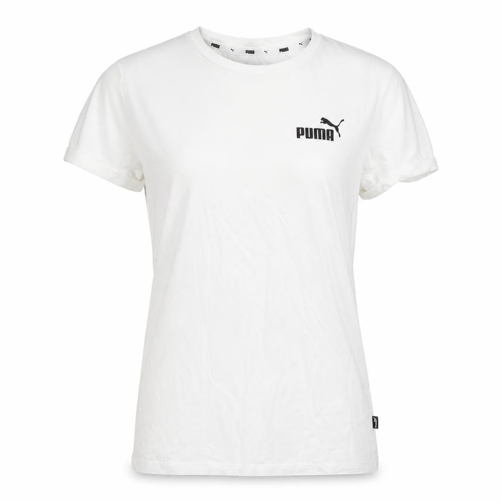 Front view of Puma women’s white xs basic crew neck short sleeve t-shirt