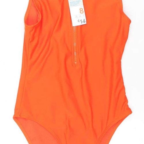 Primark Women’s Orange One-Shoulder Zip One Piece Swimsuit Size 8