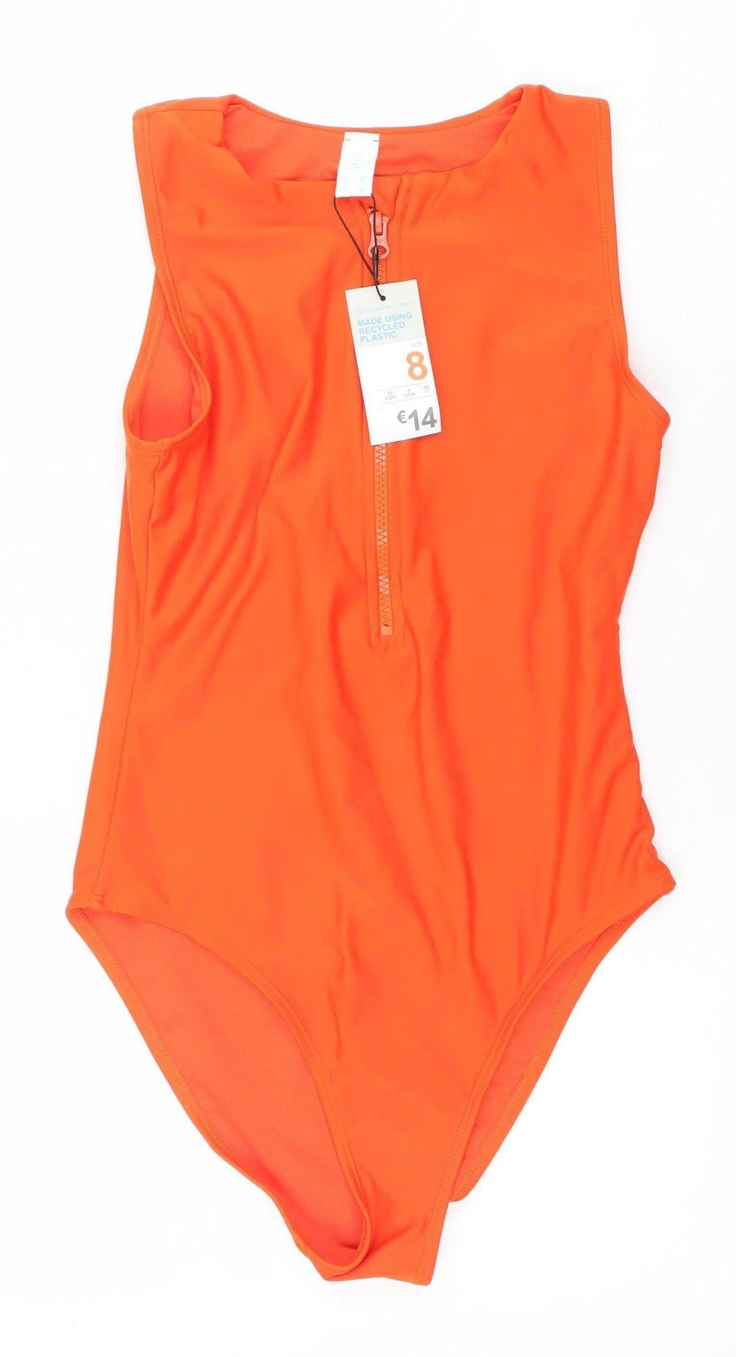 Primark Women’s Orange One-Shoulder Zip One Piece Swimsuit Size 8