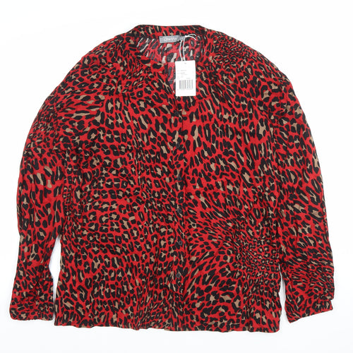 Geisha Women Red Animal Print Long Sleeve Viscose Blouse Size 12