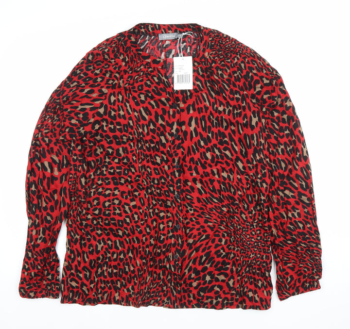 Geisha Women Red Animal Print Long Sleeve Viscose Blouse Size 12