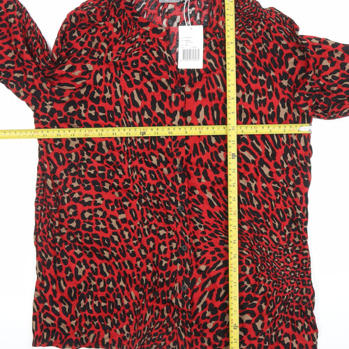Geisha Women Red Animal Print Long Sleeve Viscose Blouse Size 12