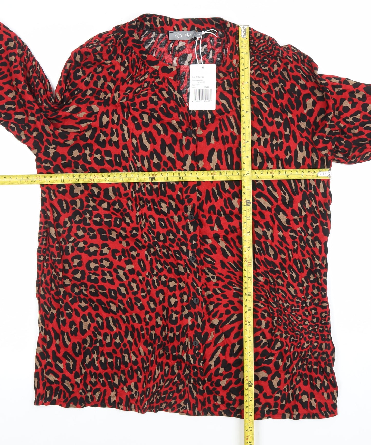 Geisha Women Red Animal Print Long Sleeve Viscose Blouse Size 12