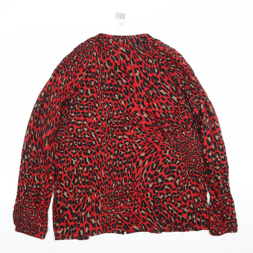 Geisha Women Red Animal Print Long Sleeve Viscose Blouse Size 12