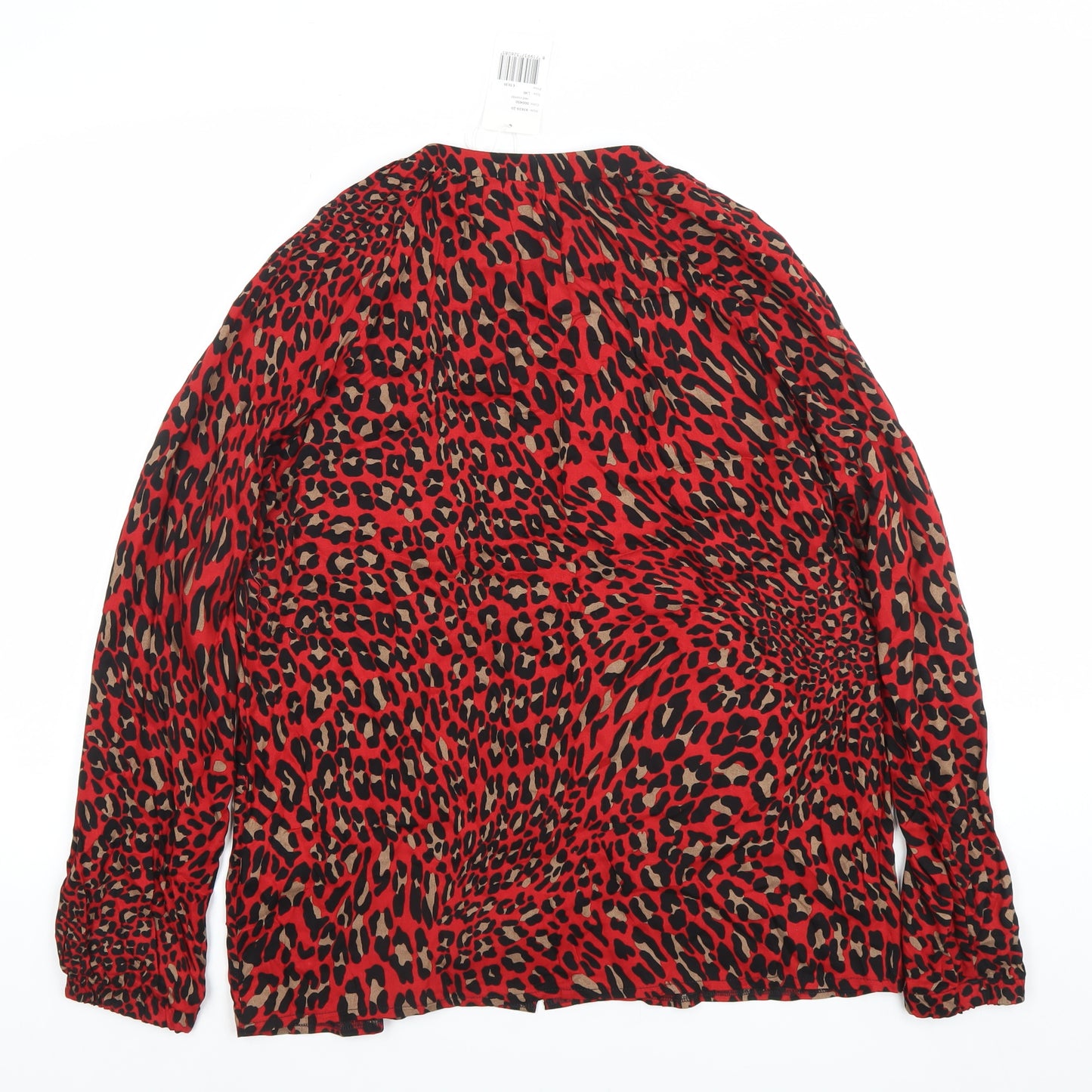 Geisha Women Red Animal Print Long Sleeve Viscose Blouse Size 12