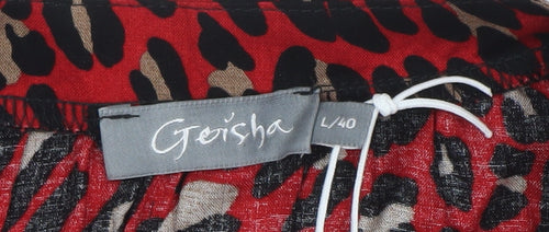 Geisha Women Red Animal Print Long Sleeve Viscose Blouse Size 12