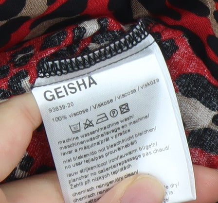 Geisha Women Red Animal Print Long Sleeve Viscose Blouse Size 12