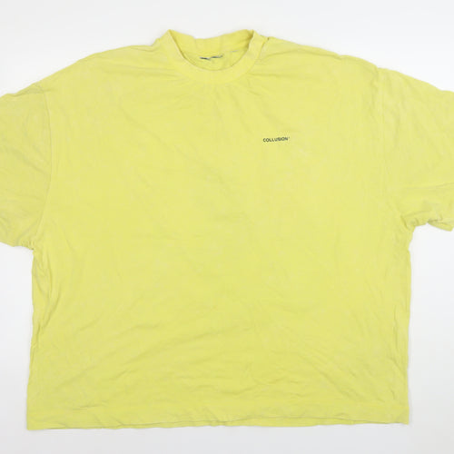 Collusion Men's Yellow Graphic Print Cotton T-Shirt Size L