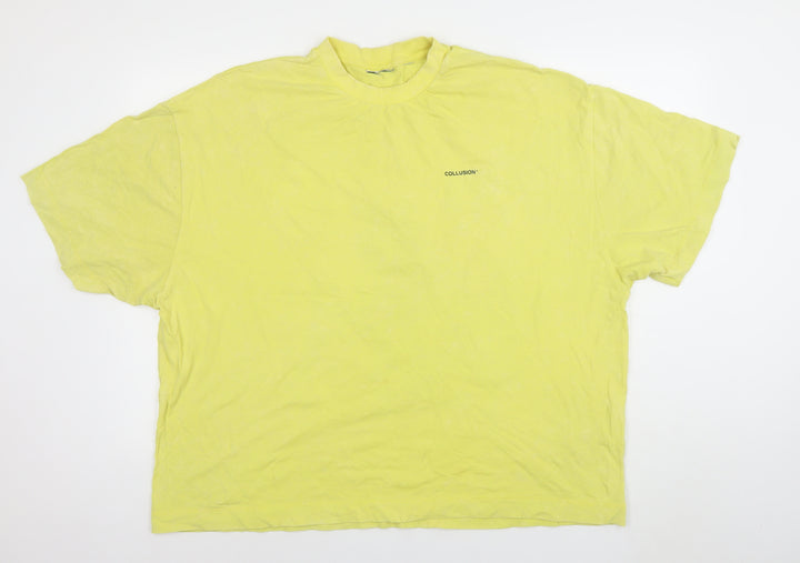 Collusion Men's Yellow Graphic Print Cotton T-Shirt Size L