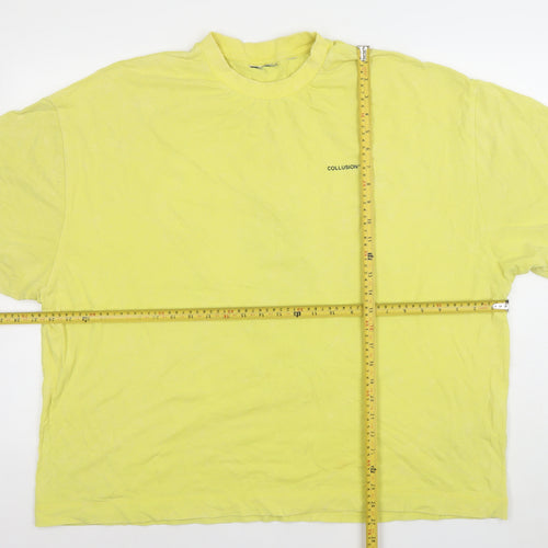 Collusion Men's Yellow Graphic Print Cotton T-Shirt Size L