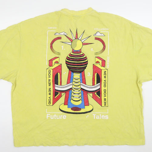 Collusion Men's Yellow Graphic Print Cotton T-Shirt Size L