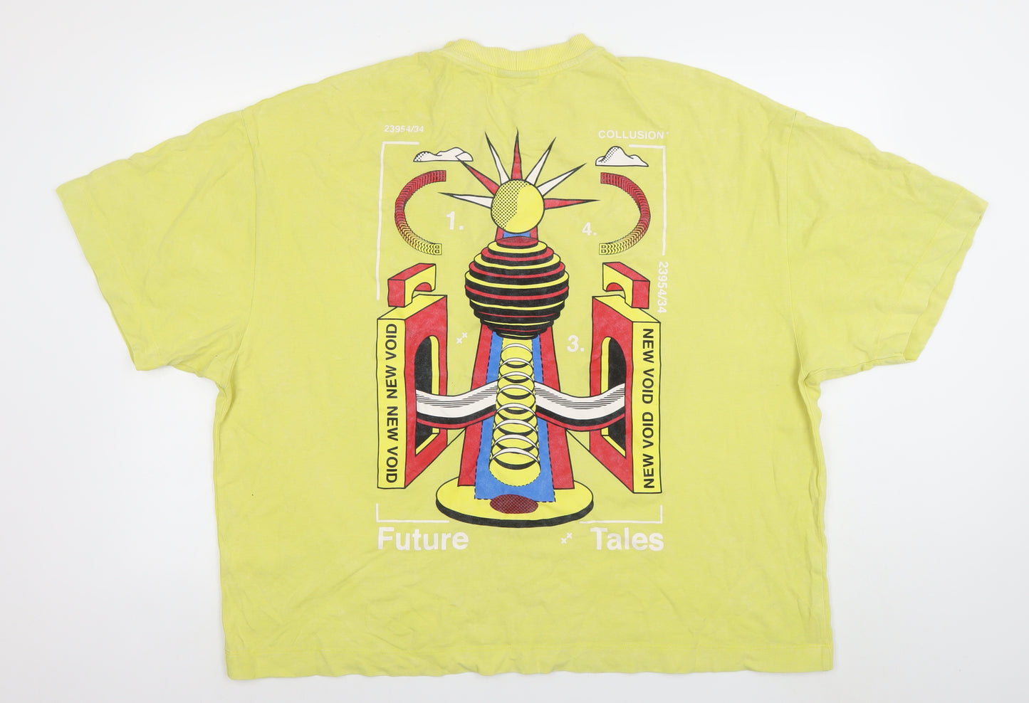 Collusion Men's Yellow Graphic Print Cotton T-Shirt Size L