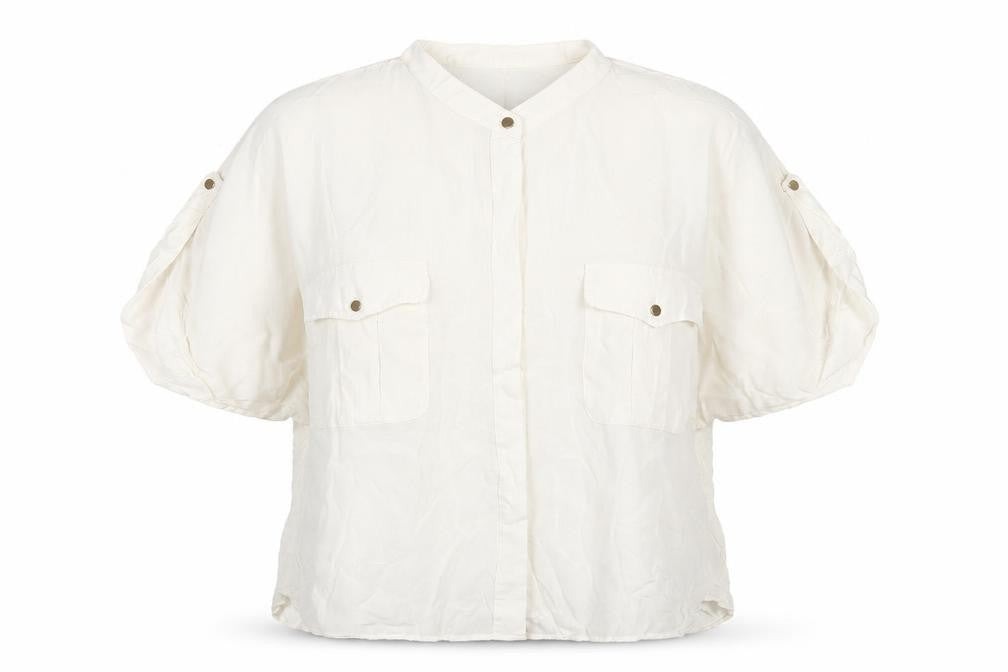 Front view of EVA KAYAN Women's White Relaxed Viscose Blouse, size 14