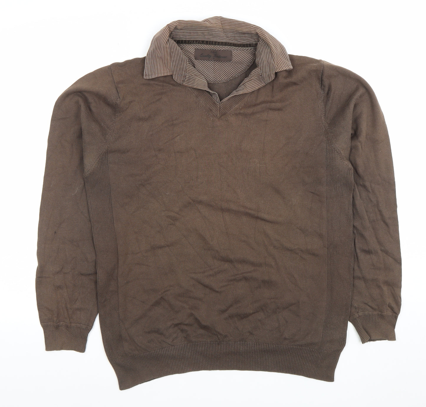 Next Men's Brown Long Sleeve Cotton Silk Knit Polo Shirt M