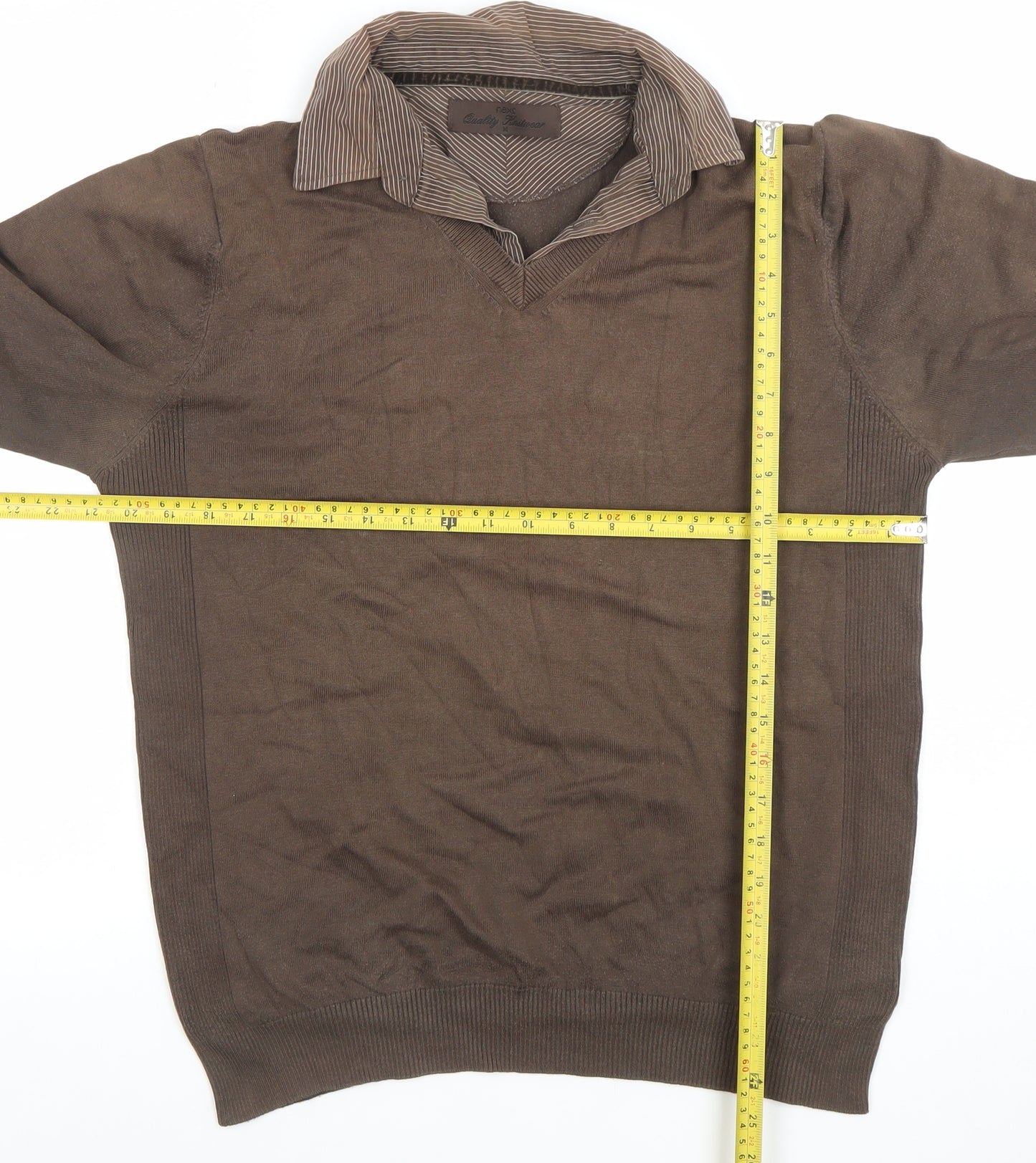 Next Men's Brown Long Sleeve Cotton Silk Knit Polo Shirt M