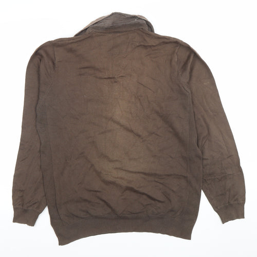 Next Men's Brown Long Sleeve Cotton Silk Knit Polo Shirt M