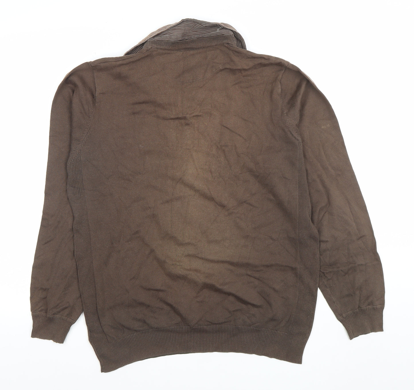 Next Men's Brown Long Sleeve Cotton Silk Knit Polo Shirt M